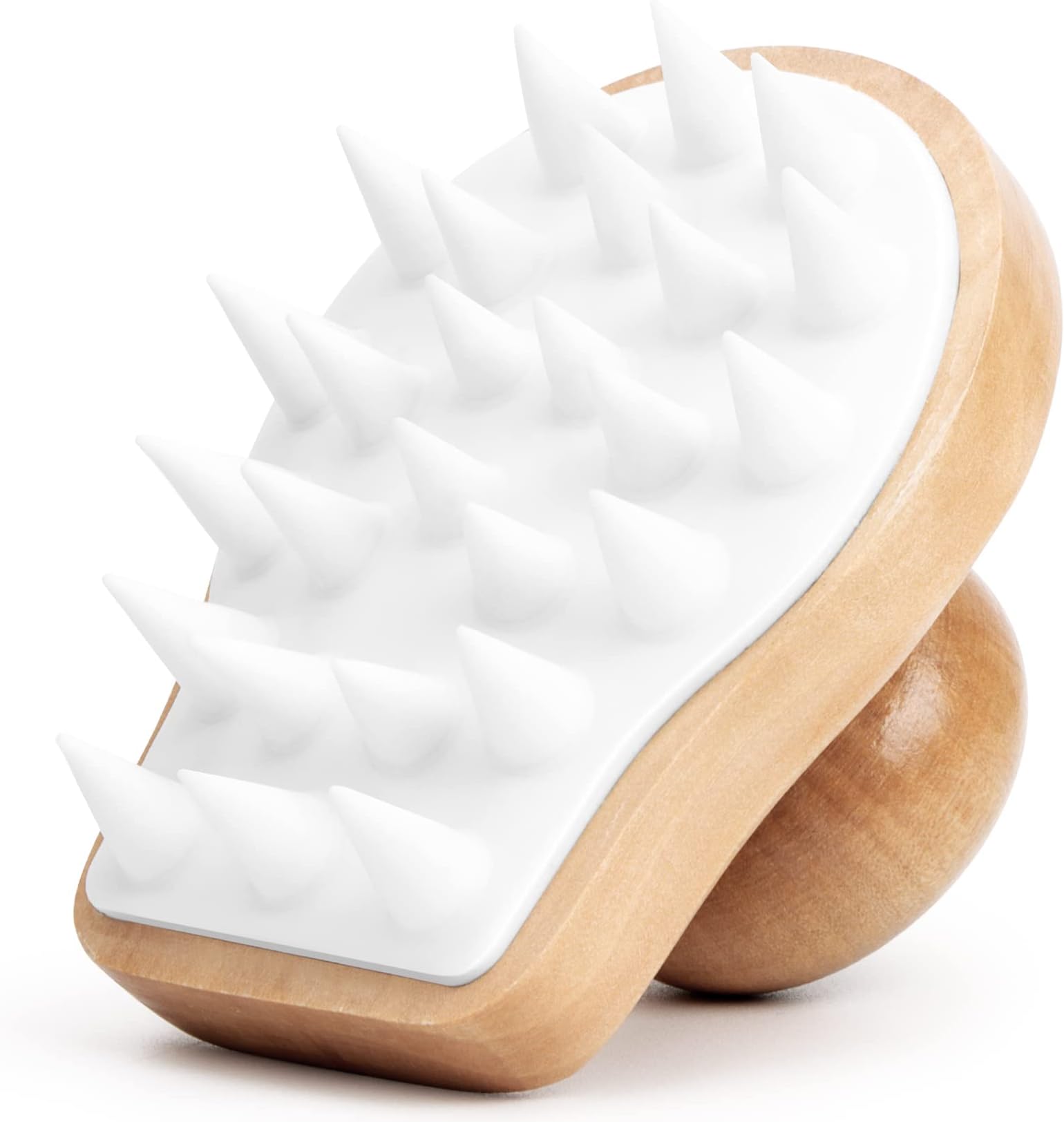 Hair Scalp Massager Shampoo Brush, Natural Wooden Scalp Scrubber with Soft Rubber Bristles to Remove Dandruff, Scalp Massager Hair Growth for Wet & Dry Hair, Compatible with Men & Women (White)