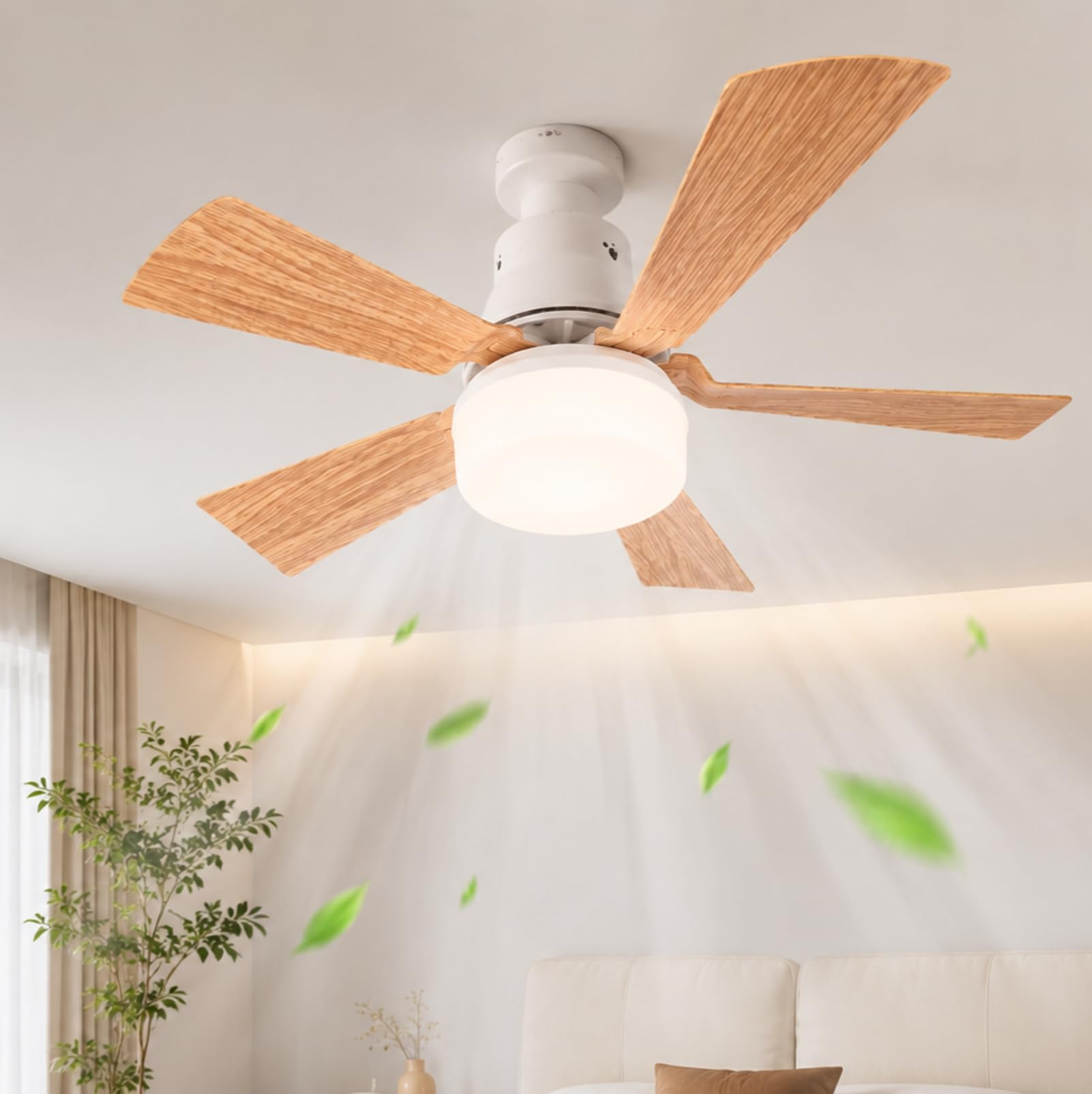 lvifloae Socket Ceiling Fan Light with Remote, Small Ceiling Fan with Lights, 3 Speed Adjustable, Dimmable LED, Wood Grain Blades, E26/E27 Base, for Garage Laundry Porch Bedroom, 30W (M 30W)