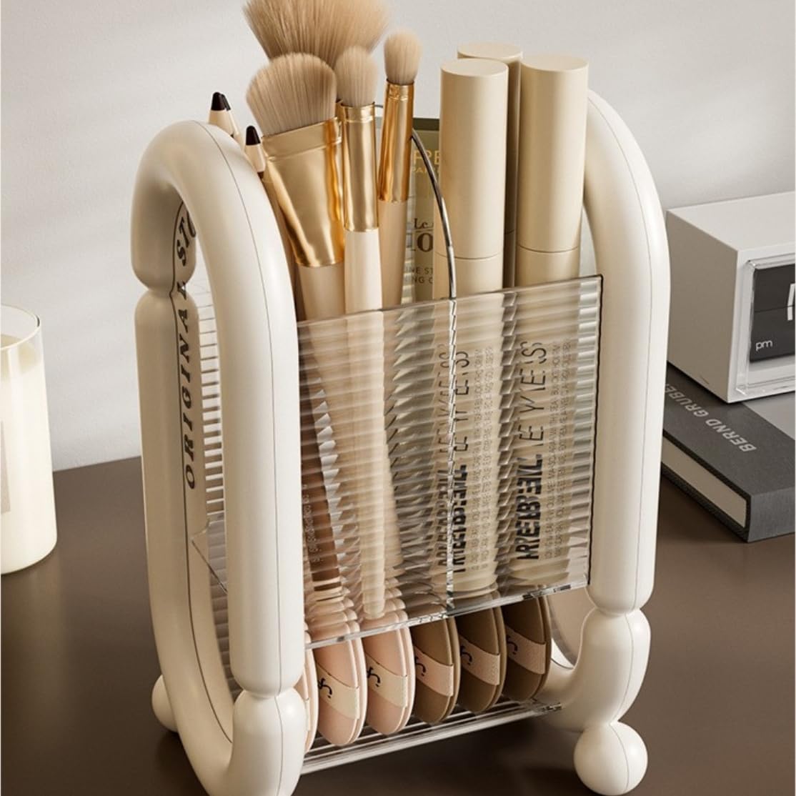 Siehpa3 Makeup Brush Holder Cosmetic Tool Storage Makeup Brush Organizer for Powder Puff Brush Eyeliner Bathroom Counter Dresser Bedroom Storage (White)