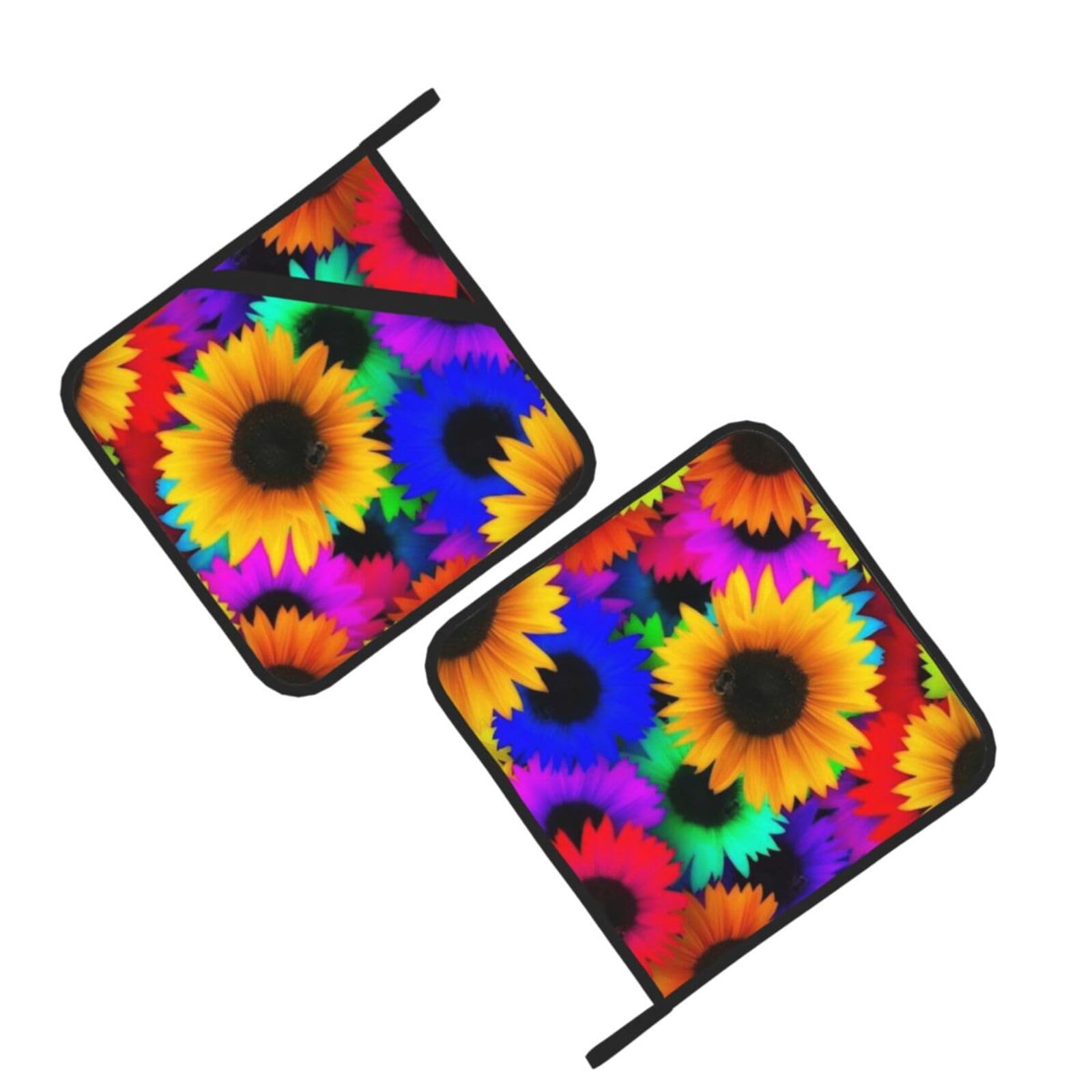 Rainbow Sunflower Printed Oven Pot Holders Set of 2 Pcs Heat Resistant Kitchen Microwave Potholders for Cooking Baking Grilling