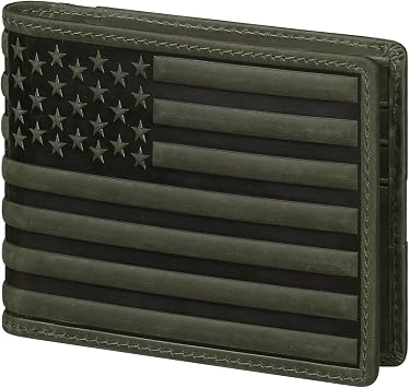 Wallet for Men-Genuine Leather RFID Blocking Bifold Stylish Wallet American Flag Wallet With 1 ID Window Green, Without ID Window
