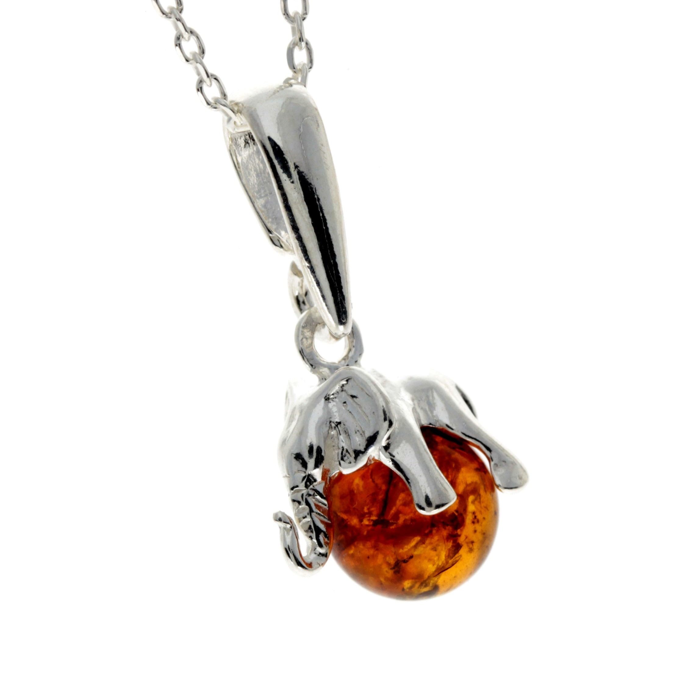 Noda GL354 - Ciondolo in vera ambra baltica e argento Sterling, a forma di elefante, senza catenina
