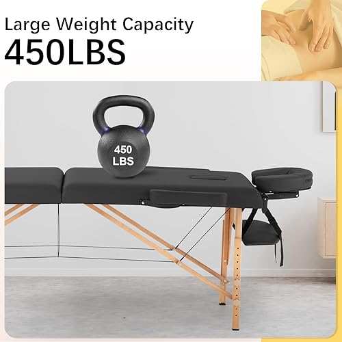 Miniatura 4 de FDW Cama de masaje portátil de 24 pulgadas de ancho, cama de pestañas 2 mesas plegables de altura ajustable plegable con bolsa no tejida para spa,