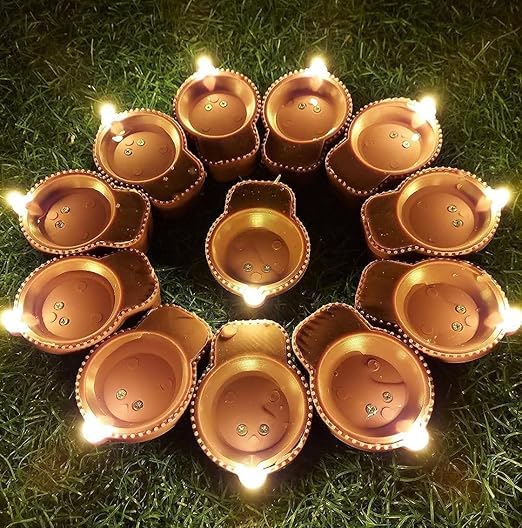 BUNDLEPRO Water Sensor LED Brown Diyas Candle Eco-Friendly Diya, Battery Operated Smokeless, Flameless Lamp for Home Decor, Festivals Decoration Diwali Lights Warm White (Pack of 12)-image-14
