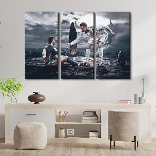 Miniatura 250 de TISHIRON 3 paneles CR7 Cristiano Ronaldo - Póster en lienzo para decoración de pared, pelota deportiva, casa moderna, para club, arena, sala