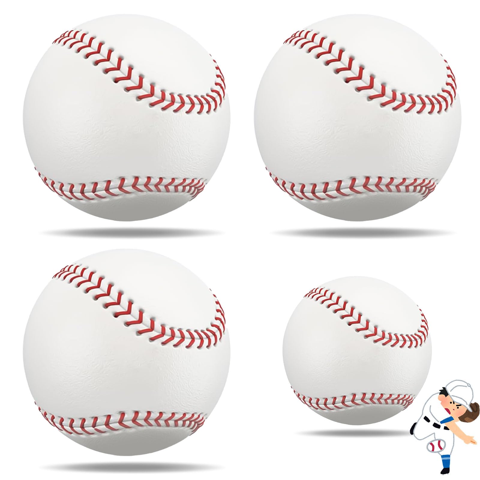 Xsybegdlk 4 Packs Standard 9 Inch Baseball Ball Training Practice and Game Balls for Practice & Games, Ball Training Baseball for Outdoor Sports，Perfect for Youth and Adult Practice