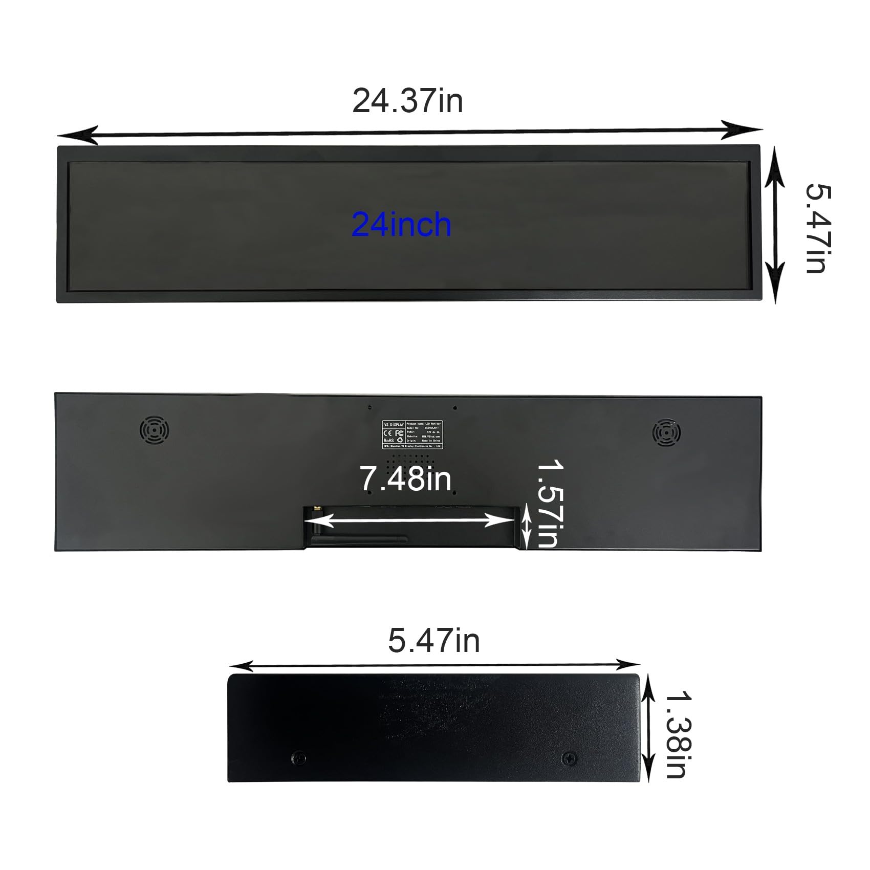 VSDISPLAY 24" 1920x360 rozciągnięty pasek LCD monitor dotykowy | 10 punktów Multi-Touch, obsługa autoodtwarzania, autokopiowania wideo,płyta Android 11