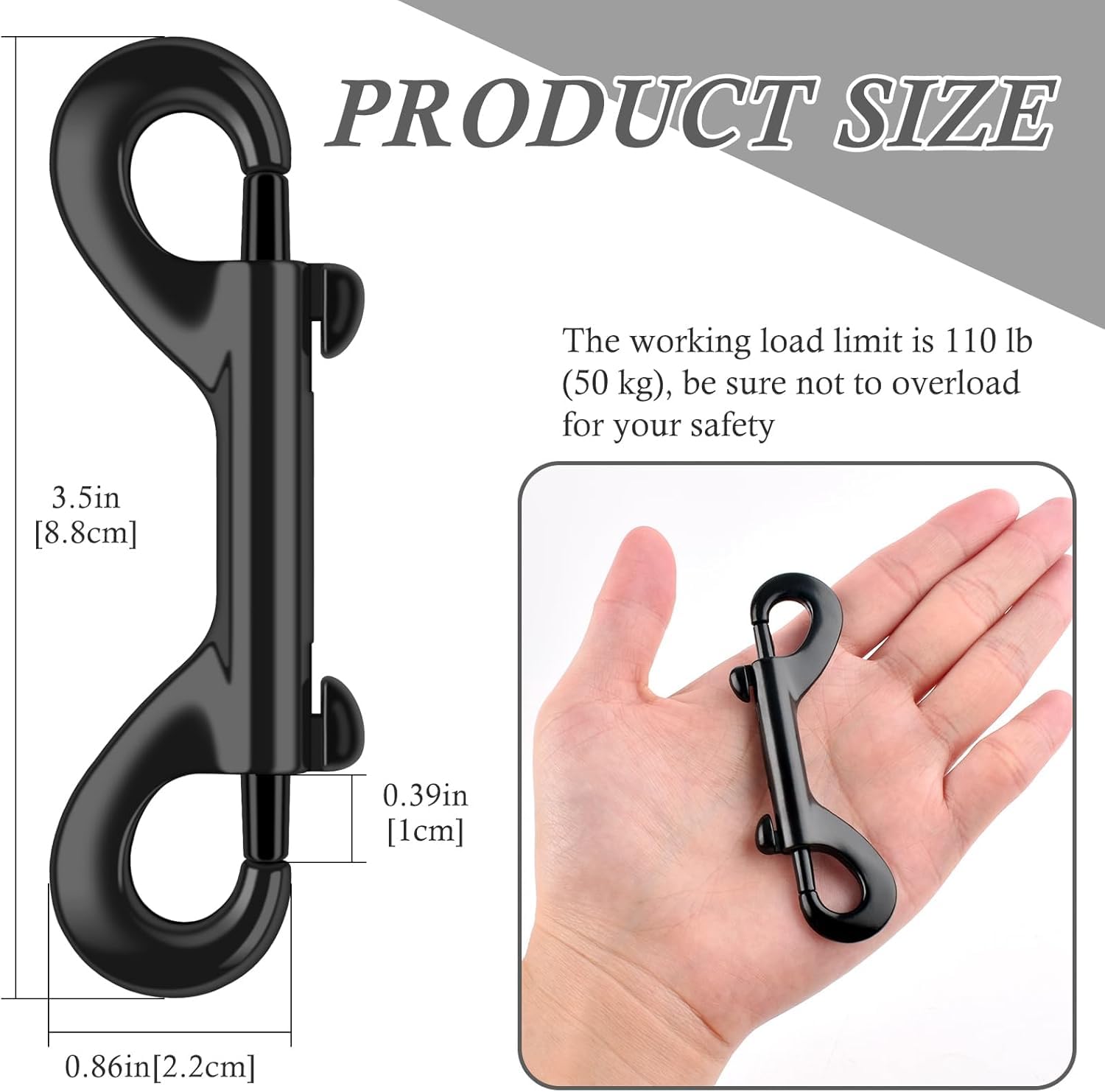 ERKOON Extra große doppelseitige Karabinerhaken, 11,9 cm, 100 kg Tragkraft, Zinklegierung, doppelseitige Clips, robuster Karabinerverschluss für Hundeleinen, Wassereimer, Pferdefutter, Hängematten (25