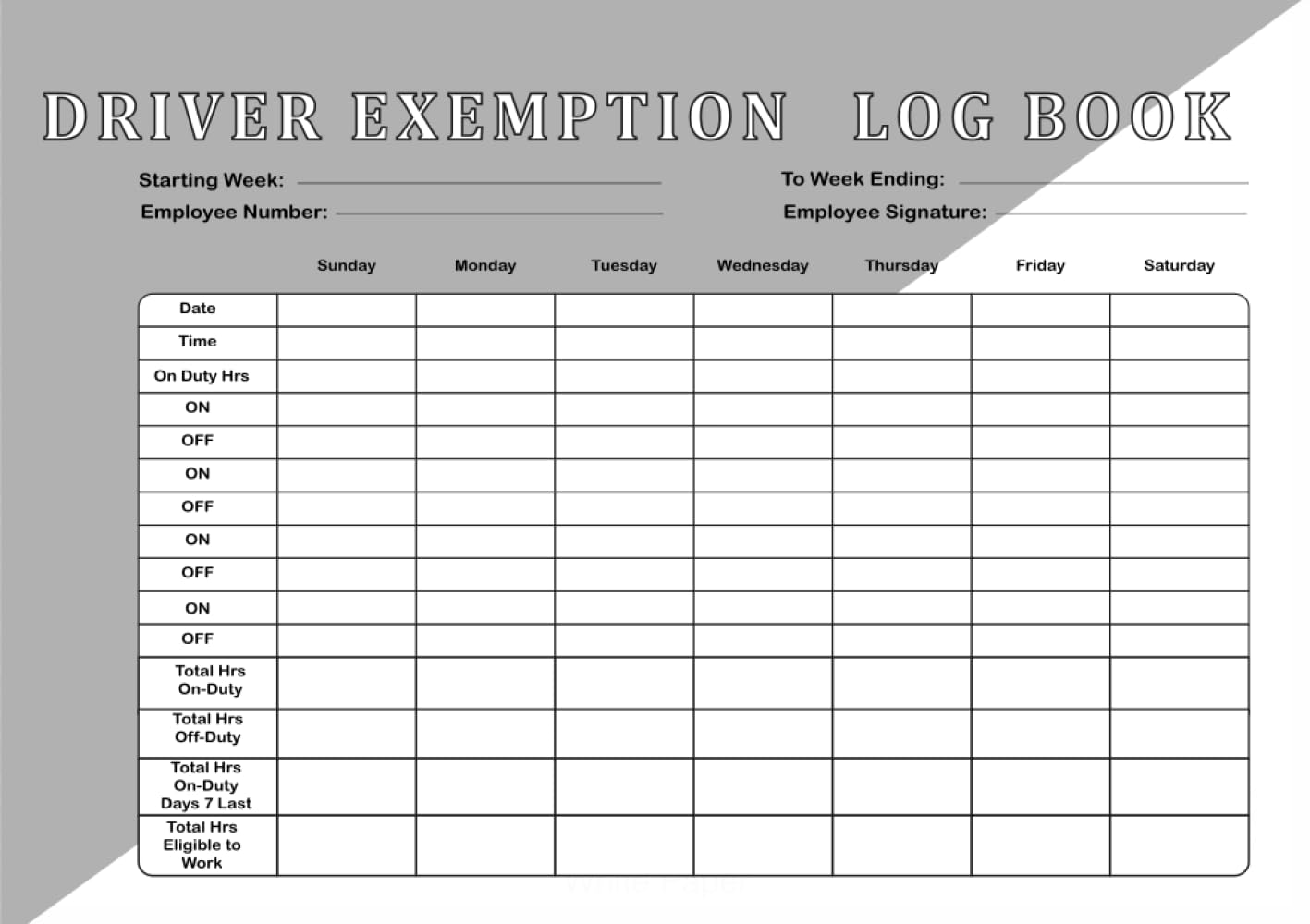 DEIVER EXEMPTION LOG BOOK