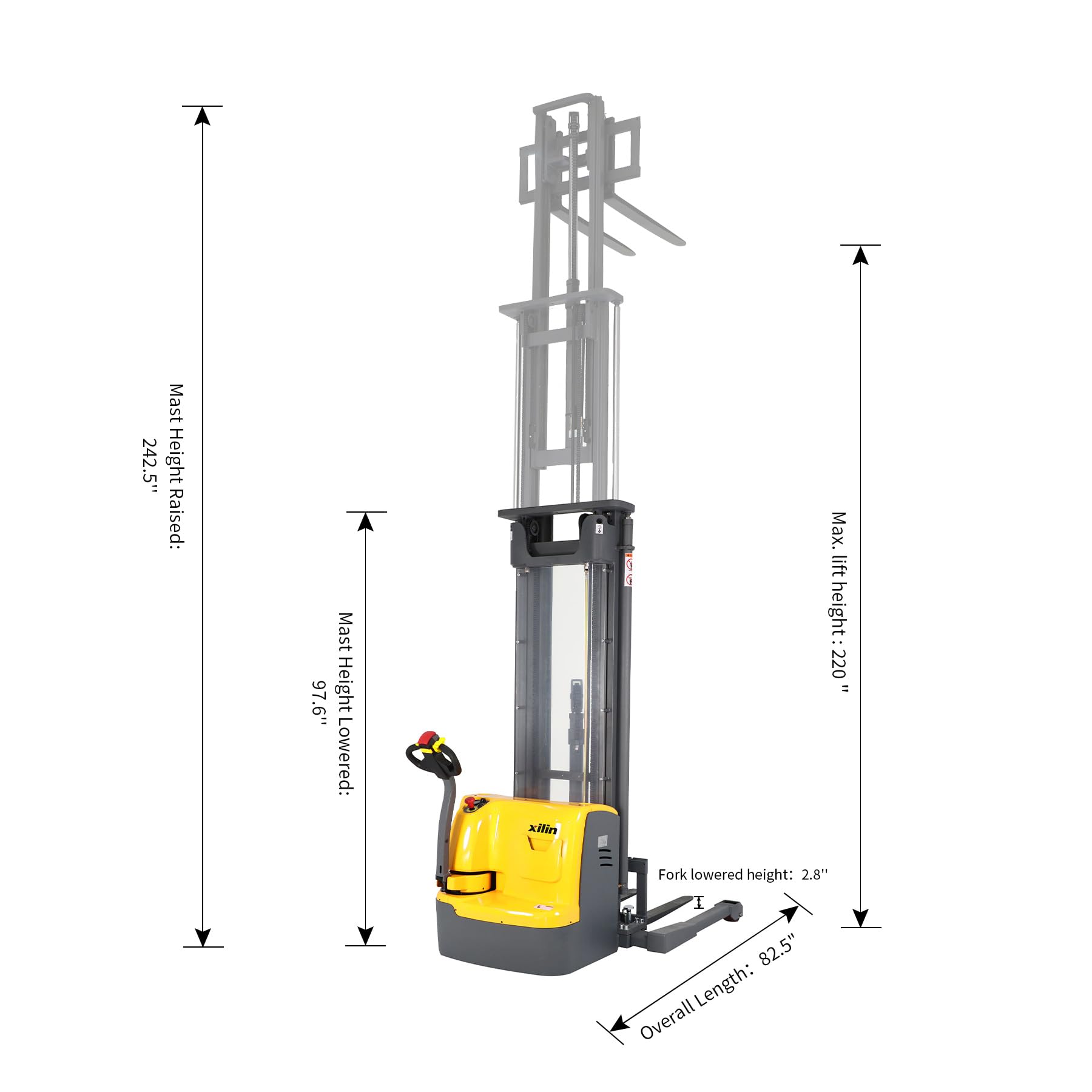 Xilin Full Electric Powered Stacker Material Lift with Straddle Legs 220