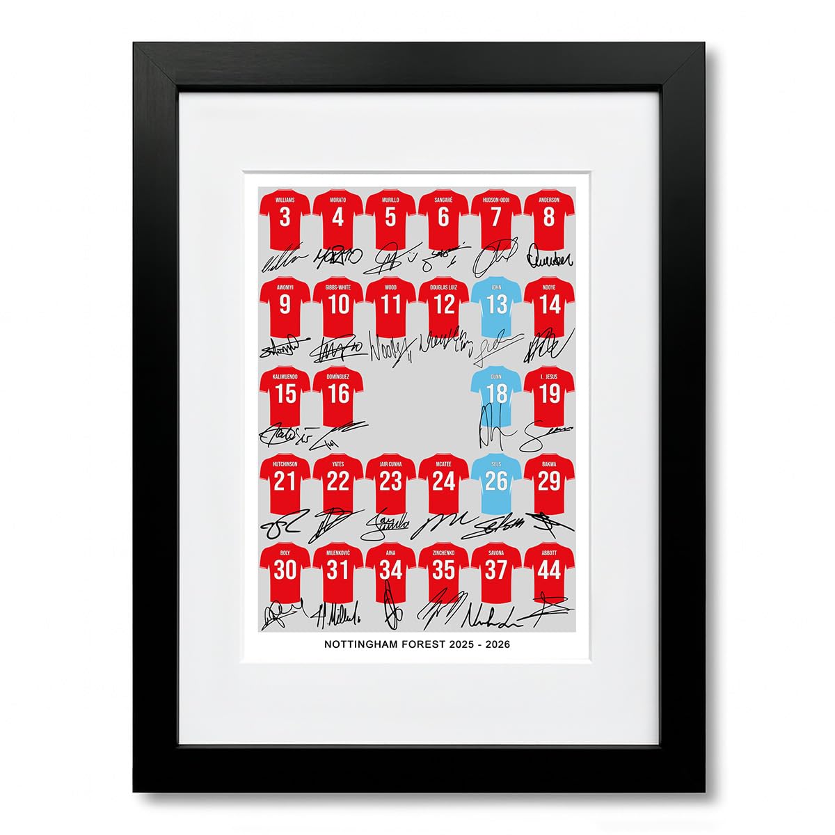 Nottingham Forest Team Squad 2025-2026 Signed Poster Print Framed Picture Photo Autograph Gift 25/26 Morgan Gibbs-White Chris Wood (A4 Framed & Mounted Squad)