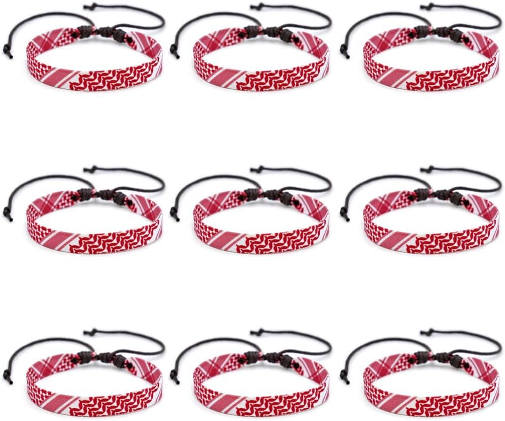 9 Pcs Keffiyeh Printed Bracelets Adjustable Braided Bracelet Arab Hand Woven Wristbands Boho Style Wrist Wrap Bracelet