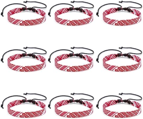 9 Pcs Keffiyeh Printed Bracelets Adjustable Braided Bracelet Arab Hand Woven Wristbands Boho Style Wrist Wrap Bracelet