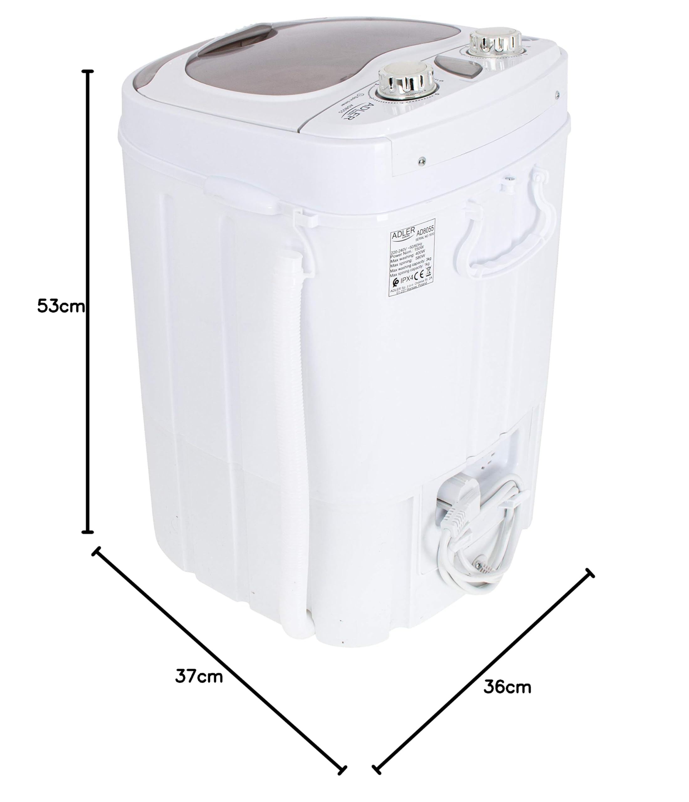 ADLER AD 8055 Waschmaschine, weiß, extra groß, Large