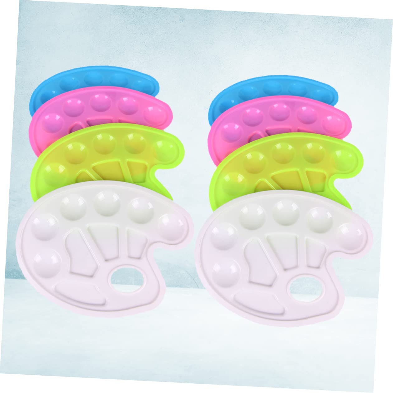 Uonlytech 8Pcs Shaped Plastic Paint Tray for White Pink Green Blue Easy to Clean Palette for Art Parties and Drawing Activities Durable and Stackable Design