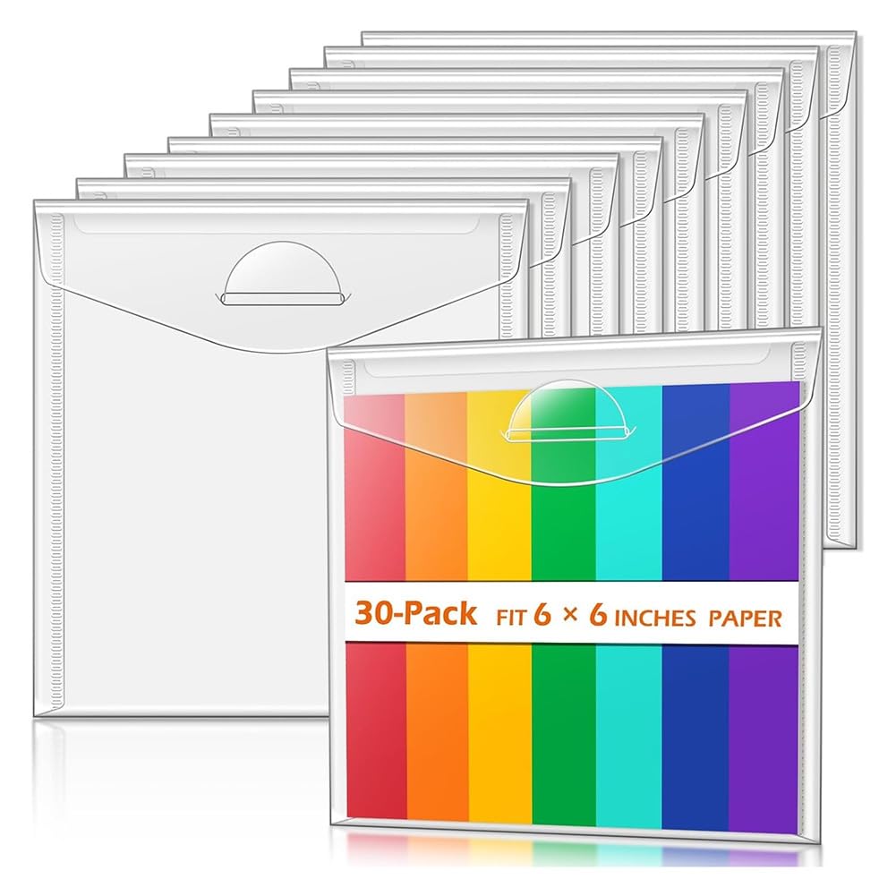 Aundhegrtt Scrapbook Storage 6x6 Inch Plastic Sleeves, Scrap Storage with Lid for Holding Scrapbook Paper, Origami Paper, Stencil 30PCS