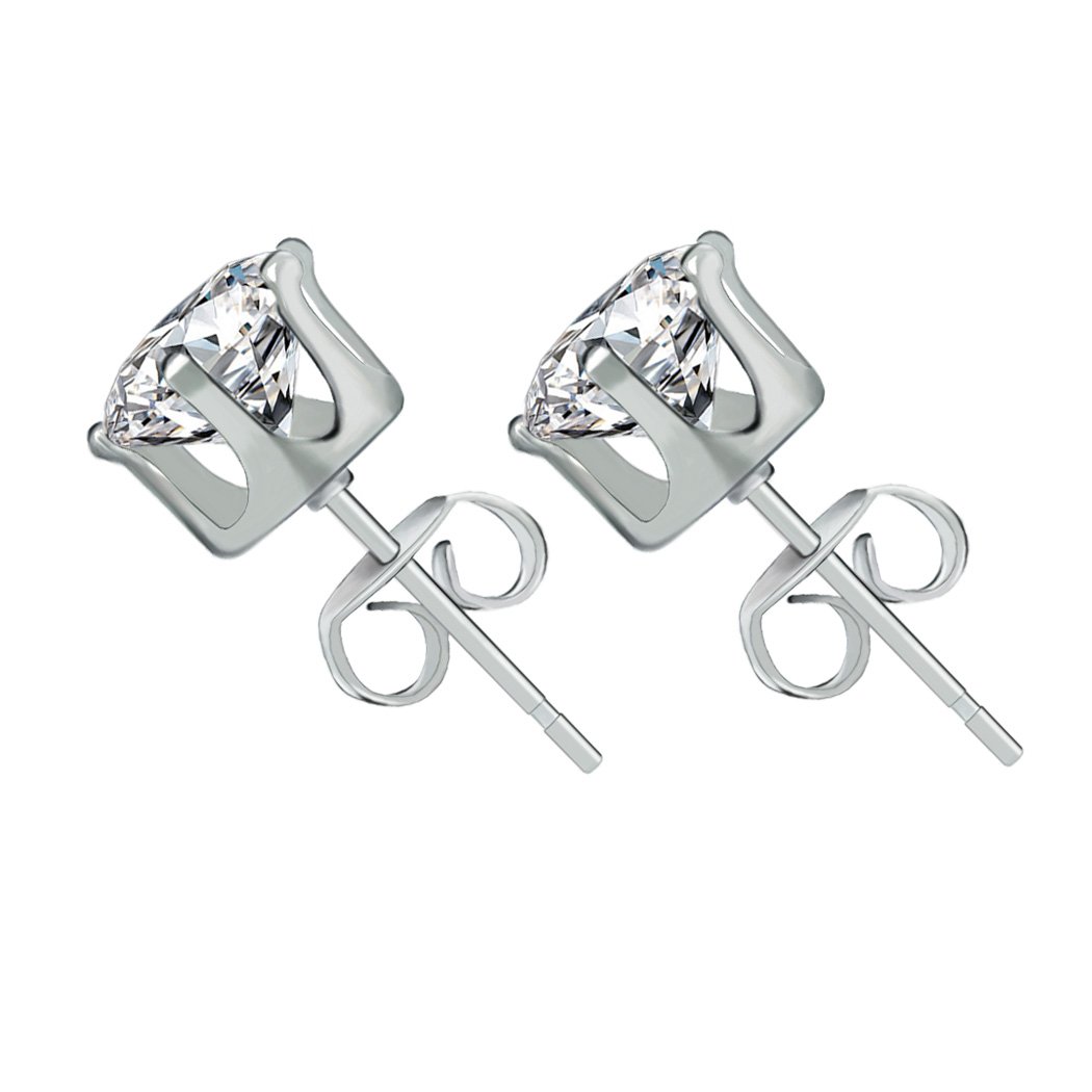 6 pares, pendientes colgantes de acero inoxidable para mujer, diamante incrustado de circona cúbico y redondo transparente, joya, pendientes perforados hipoalergénico con estrás 0.1 pulgada - 0.3 pulgada unisex, para jóvenes y mujeres, plata 3