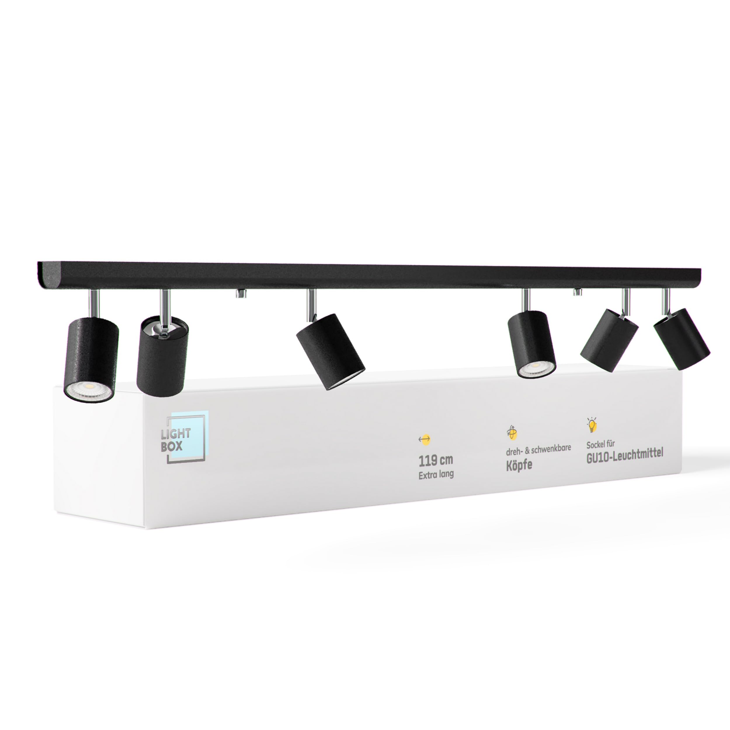 Lightbox Deckenlampe LED 6 flammig schwenkbare Spots GU10 Metall Schwarz