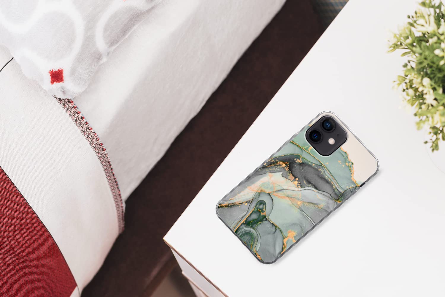 Funda para iPhone 12 - Oro - Mármol - Verde - Lujo - Purpurina - Aspecto de mármol - Funda de Silicona/Funda Blanda para teléfono móvil