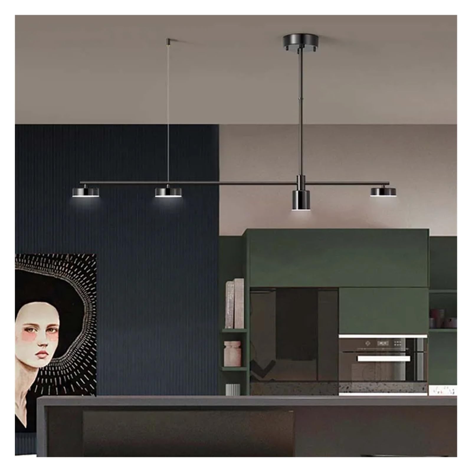 Lustre suspendu long pour cuisine et bar au design chic noir et or