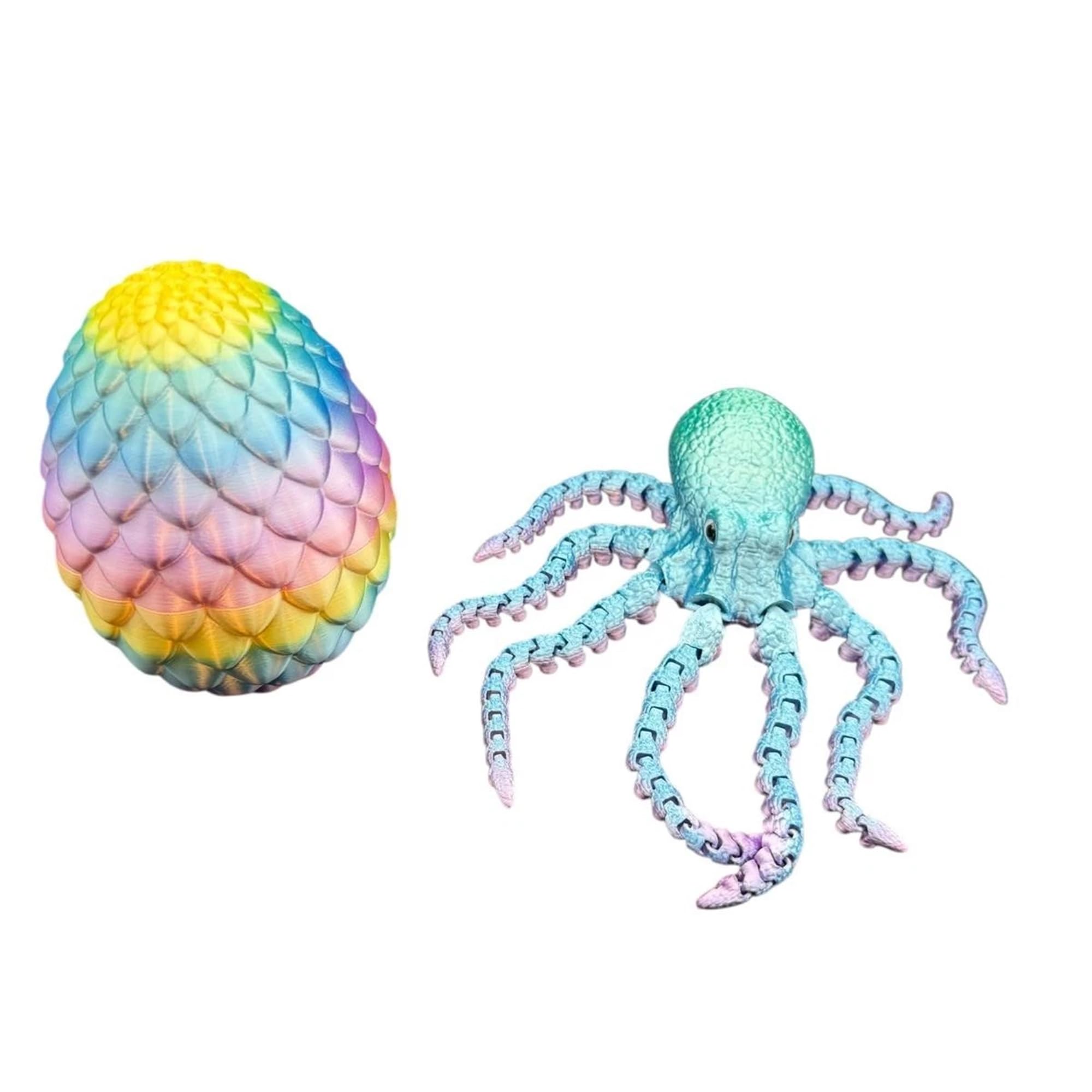 3D Printed Octopus Figure – Flexible Articulated Sea Creature Toy with Movable Tentacles for Interactive Play, Poseable Marine Animal Model, Collectible Desk Decor for Kids & Adults - Rainbow