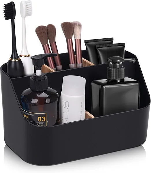 Ayswupt Electric Toothbrush Holders for Bathrooms,Black Tooth Brushing Holder,Toothpaste Organizer with Dividers,Bathroom Countertop Accessories Storage,Toothbrush Stand for Vanity Office Sink