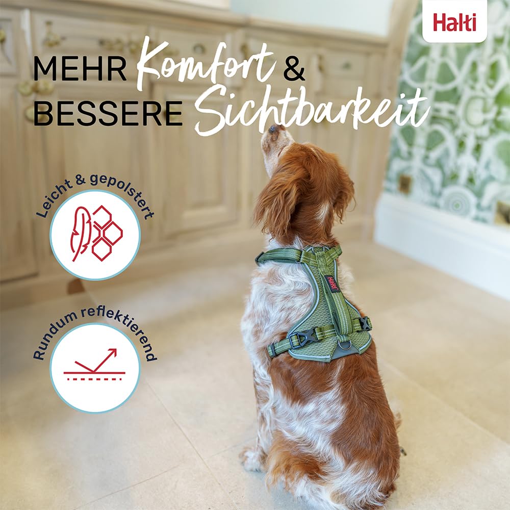 HALTI Anatomy Hundegeschirr mit Griff – Bewegungsfreiheit für deinen Hund. 3 Verbindungspunkte für die Leine, Neoprenpolsterung, verstellbar und reflektierend (Größe L, Grün)