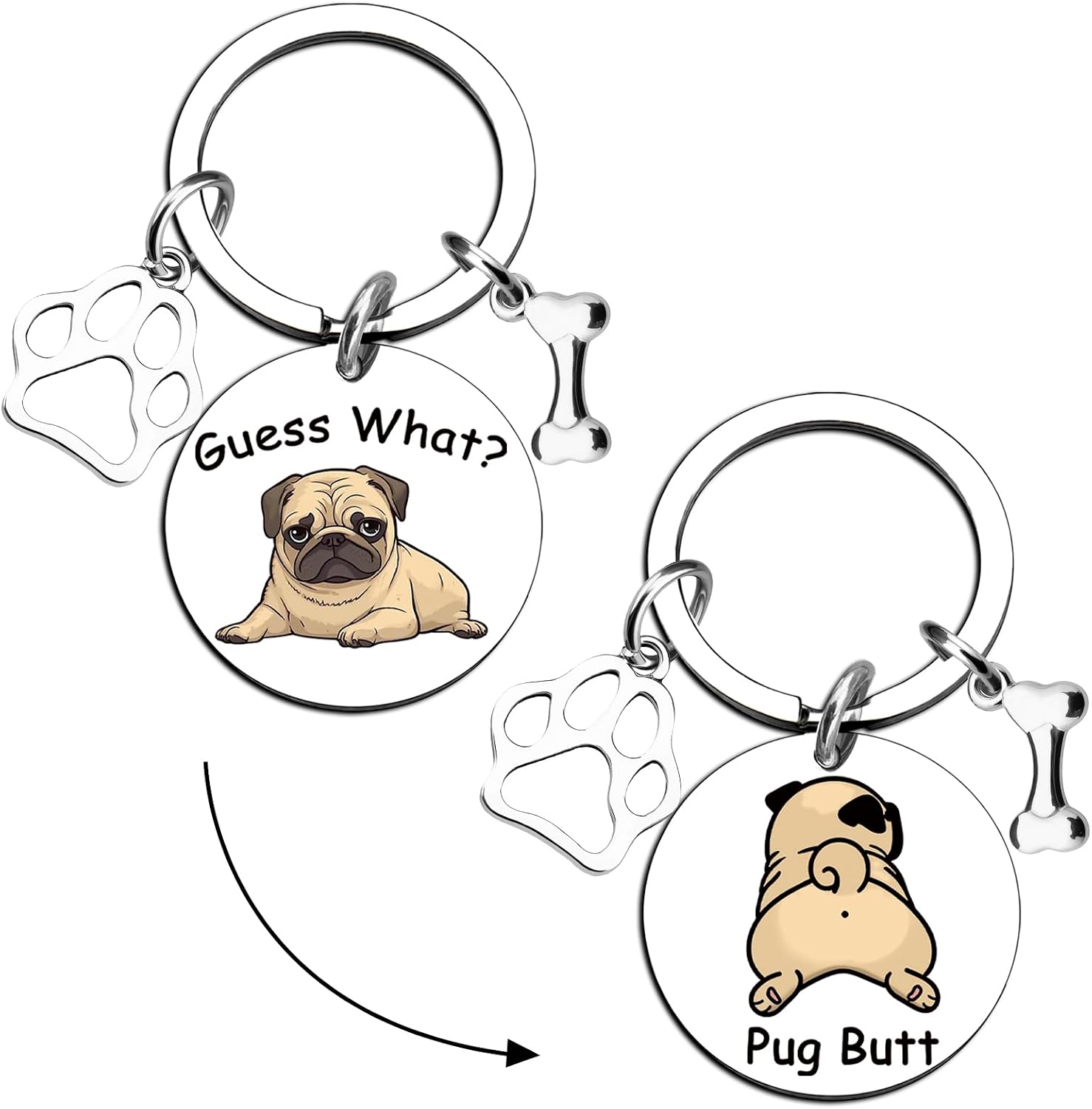 Pug Fox Bunny Monkey Keychains for Women Girls Animal Lover Keychain Accessories