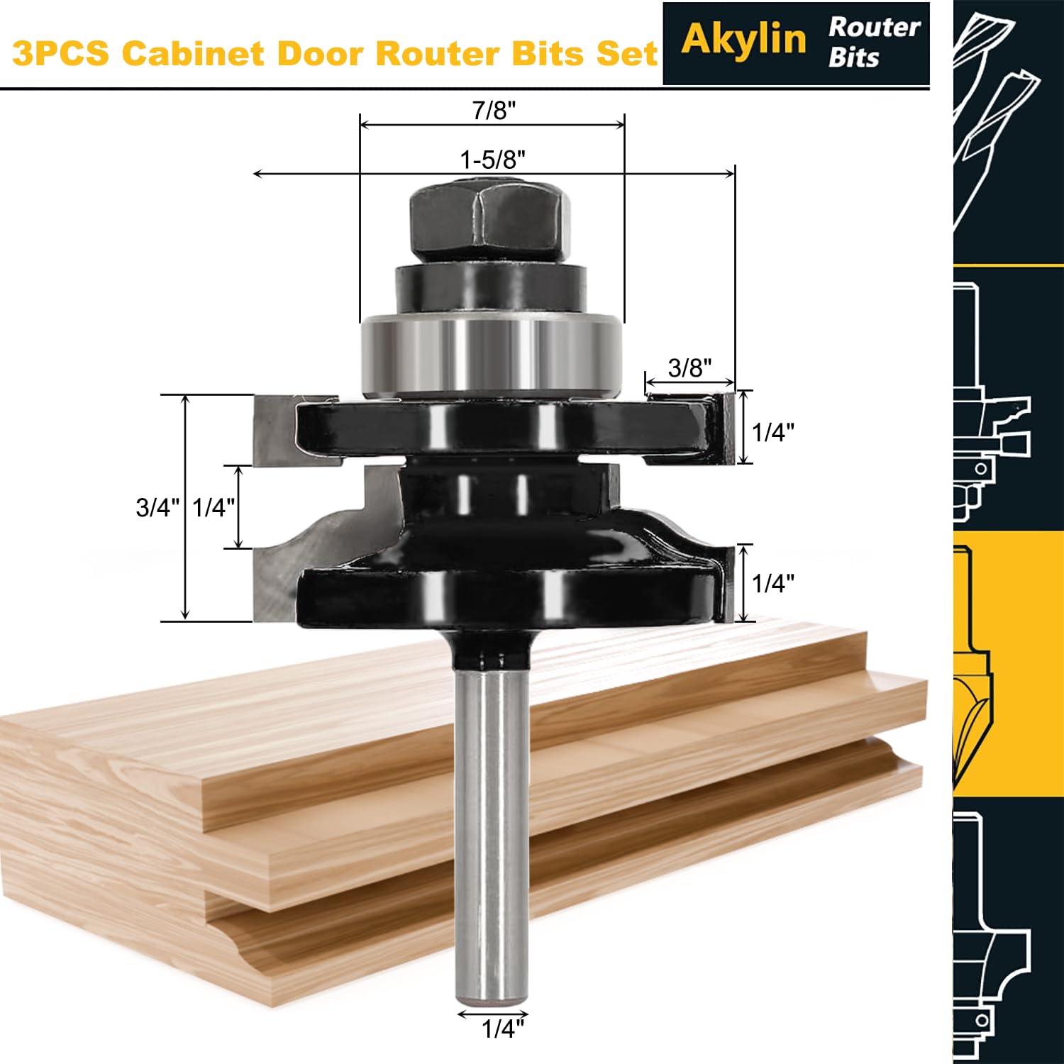 Ogee Rail and Styles Router Bits, 3PCS Router Bit Set 1/4 Inch Shank,Raised Panel Cabinet Door Making Router Bits for Woodworking,Door&Window Project