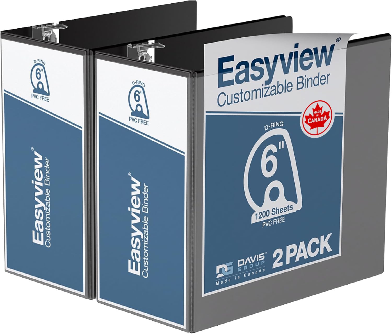 Easyview Premium 3-Ring Binders with Clear-View Covers and D Rings, Binders for School or Office, 6 Inch, Pack of 2, Black — image 1