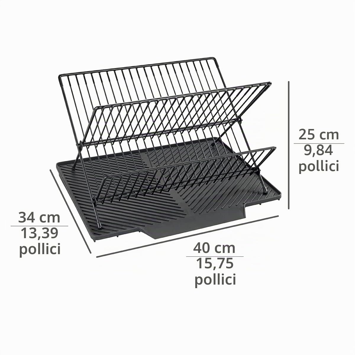 WENKO Tappetino Scolapiatti Nelia Con Griglia, Superficie Inclinata per Deflusso Ottimale Dell'acqua, in Plastica e Metallo, (L x A x P): 34 x 24 x 40 cm, Nero