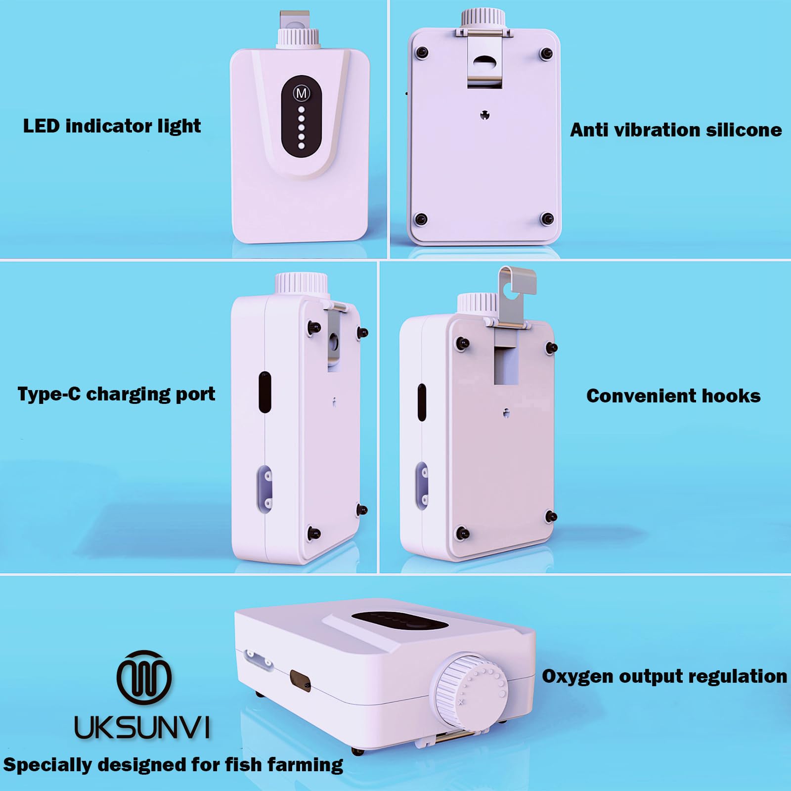 Bomba de Aire Solar 6W Con Batería 6000mAh - Aireador de Estanque y Acuario, Carga USB y Solar - Oxigenador Con Tubo de Piedras de Burbujas Para Pesca