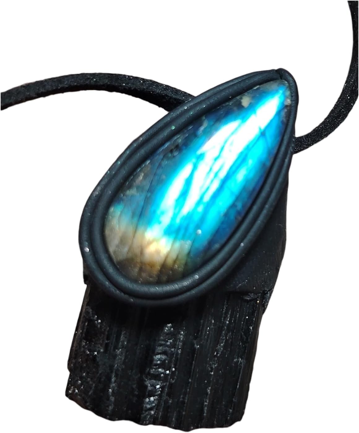 | Black Tourmaline Pendant Necklace | Warrior Men's Blue Labradorite Protection Crystal | Empath Energy and Spiritual Protection Jewelry