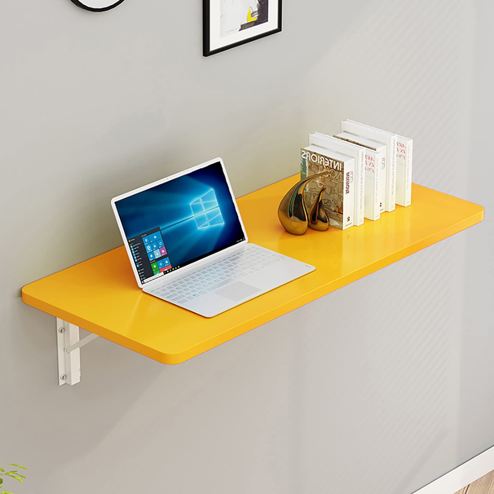 Table à manger murale pliable jaune pour votre coin bar ou buanderie