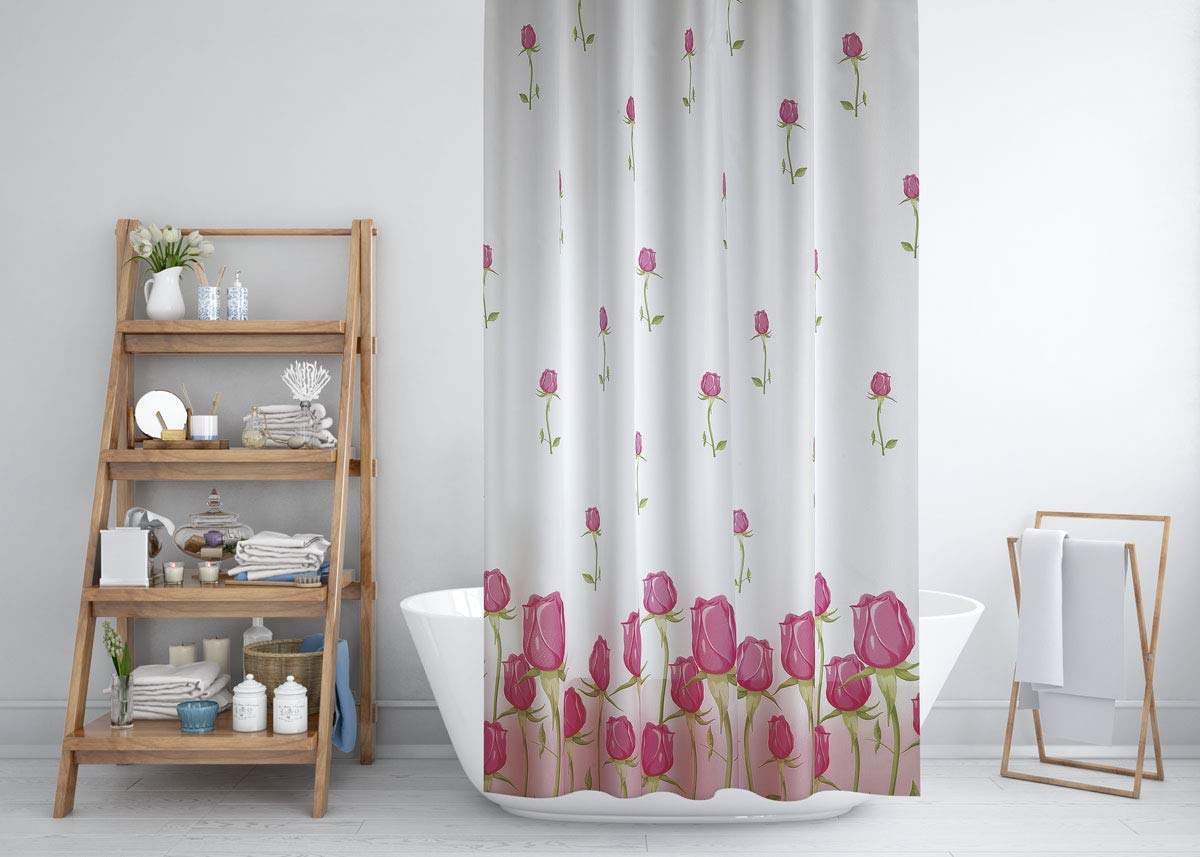 Tropik Home Multicolor Beautiful Narrow Width Bathroom Shower Curtain Extra Long With Roses, Wide 120 X Drop 200Cm (47" X 78")
