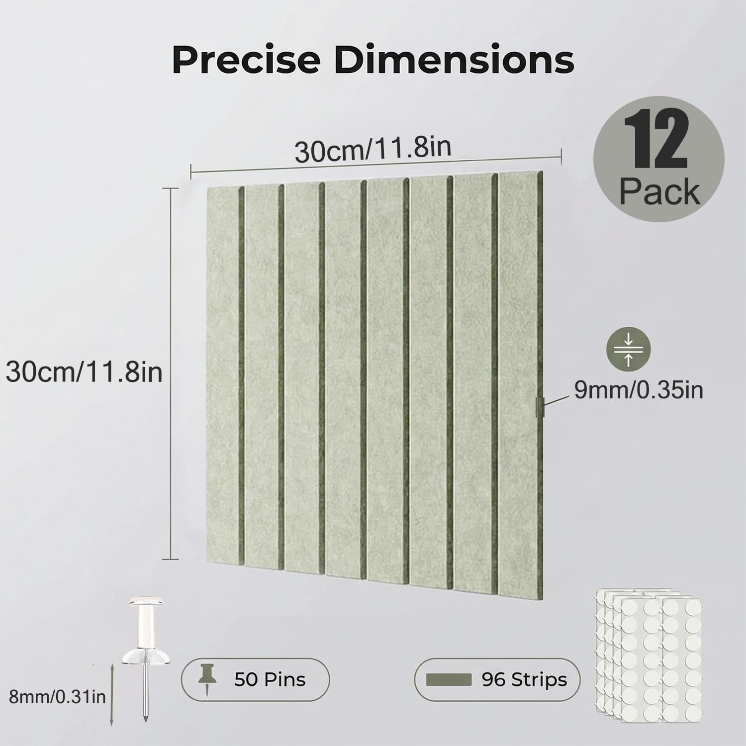 Acidea Lot de 12 grands tableaux d'affichage en feutre avec languettes adhésives amovibles et punaises pour bureau, maison, salle de classe, 120 x 90 cm, vert sauge