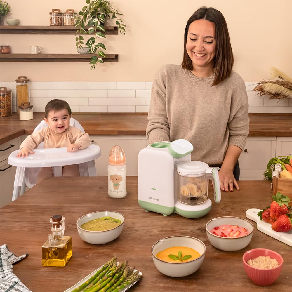 Cecotec Robot de Cocina Bebé, Procesador de Alimentos Nana BabyCare FoodProcessor. Hierve, Tritura, Esteriliza y Calienta Biberones, sin BPA, Apto para Frutas, Verduras y Carnes, Incluye Recetario