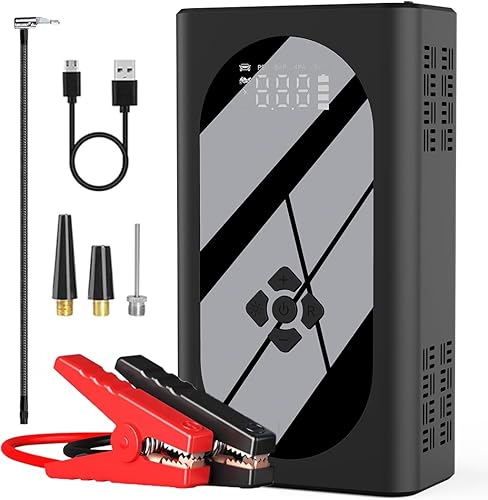 Arrancador de salto con compresor de aire portátil 4500A para gasolina de 10.0L y 8.0L Diesel, 150PSI batería de coche inflador digital de