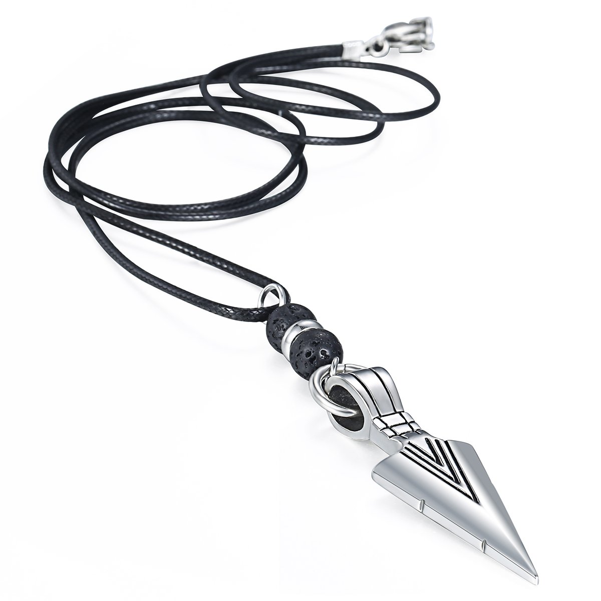 Hollywood Jewelry Silver Stainless Steel ARROW Necklace - a symbol of Strength - for men/women. Leather w/Natural Stone Bead& steel Charms (NA) (NA)