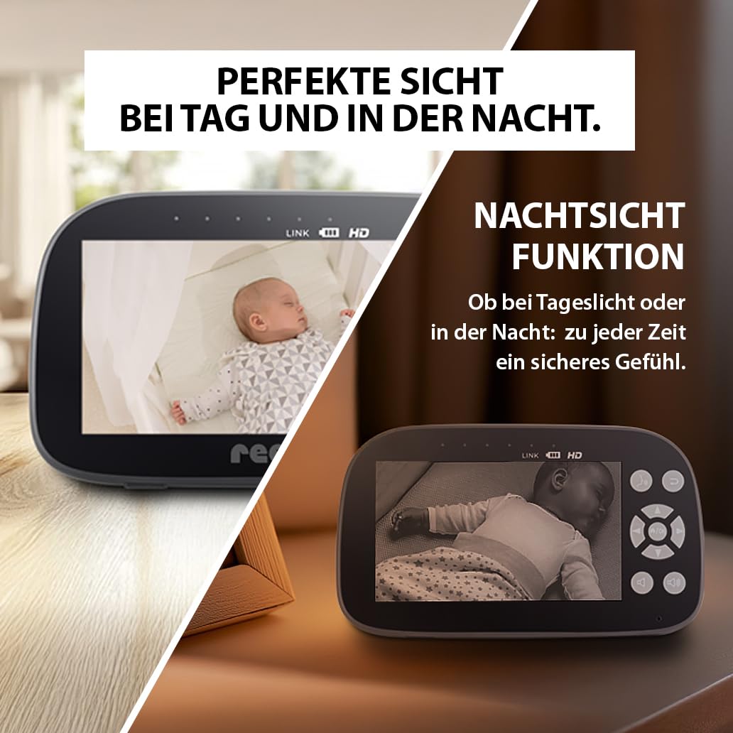 reer BabyCam Pro HD Move | Digitales Video-Babyphone mit FHSS-Technologie | Großer 5" HD-Bildschirm | 300m Reichweite | schwenk- & neigbare Kamera mit Nachtsicht und 4-fach Zoom