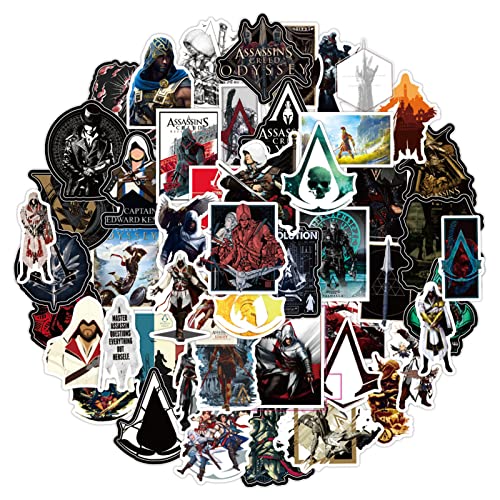 Assassin's Creed Stickers for Teen Laptop, Cool Game Vinyl Decal for Adult Water Bottle, Skateboard, Computer, Phone, Travel Case, Bike 50pcs Pack