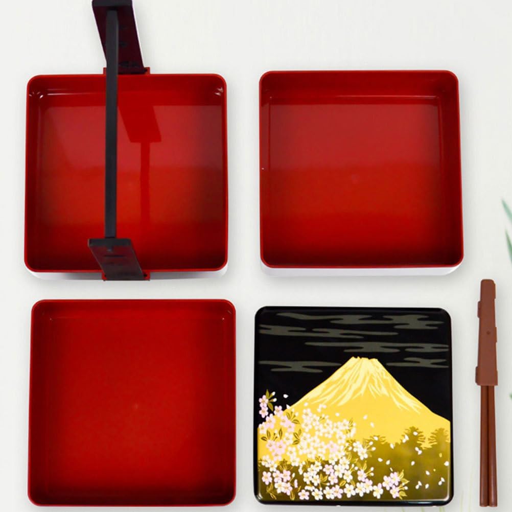 Luxshiny Japanese Bento Lunch Box Three Tiers Stack Box with Chopsticks Jubako Osechi Decorative Lunch Containers Picnic Sushi Bento Holder Case - Image 6