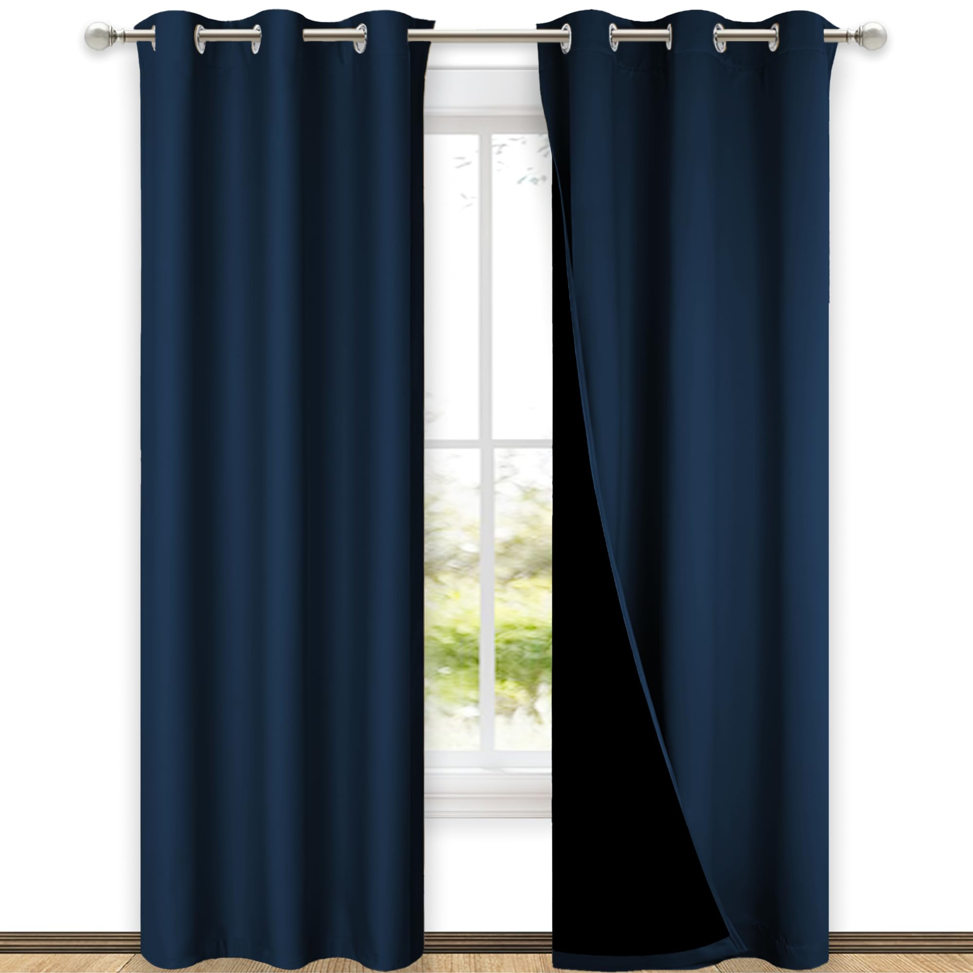 NICETOWN Moroccan Blue Full Shade Curtain Panels, Pair of Thermal Insulated &amp; Energy Efficiency Blackout Drapes for Living Room Windows, Lined Silky Performance Window Dressing (42" Wide x 84" Long)
