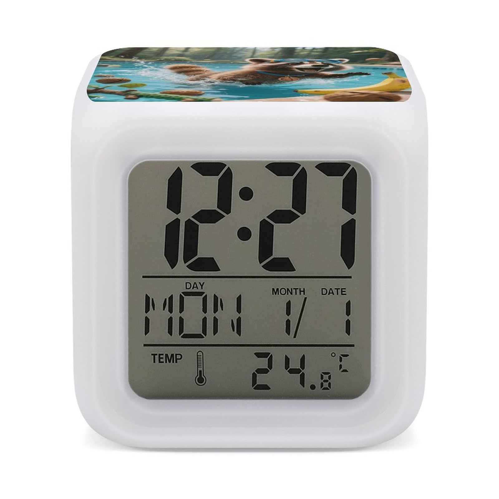 Reloj despertador de mapache con 7 colores cambiantes, el regalo digital perfecto