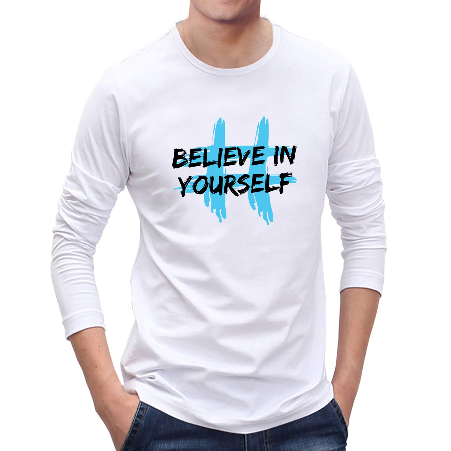 OPLU Graphic Men Hashtag Believe in Yourself Printed Cotton Tshirt Round  Neck Full Sleeves Trending, Trendy Tshirts, Offer, Discount, Sale