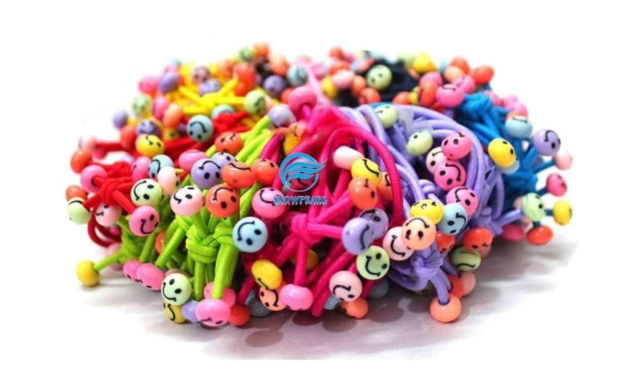 Snowpearl Smiley Face Beads MultiColor Hair Rubber Bands | Elastic Hair Bands - Smiley for Girls & Women - 20 Pieces 2