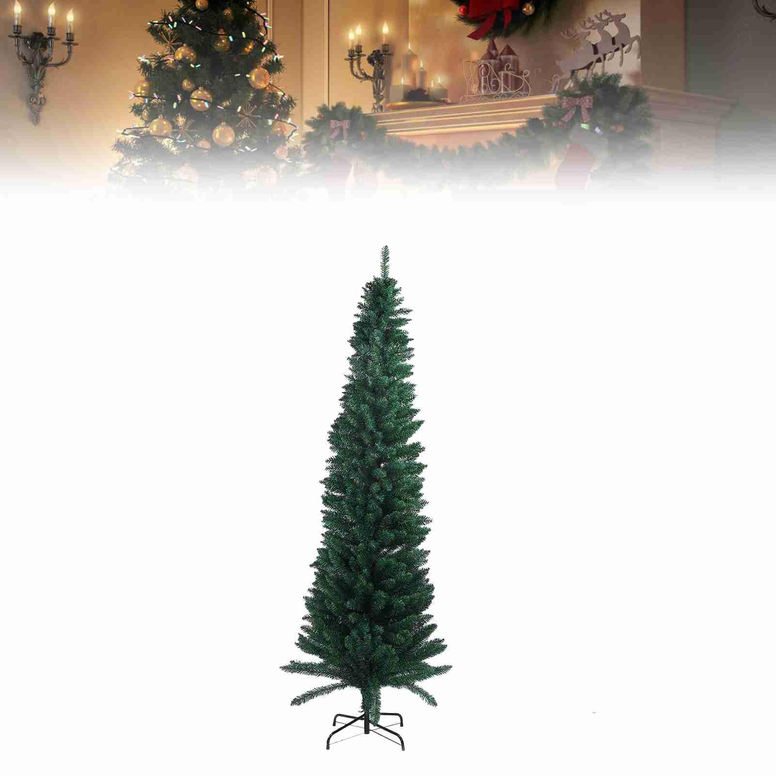 Künstlicher Weihnachtsbaum, PVC-Bleistift-Weihnachtsbaum, Schmal, Grün, Weihnachtskiefer, Realistisches Laub, Platzsparendes Design für Ferienhaus, Ecke, Innen- und Außendekoration (H. Ich
