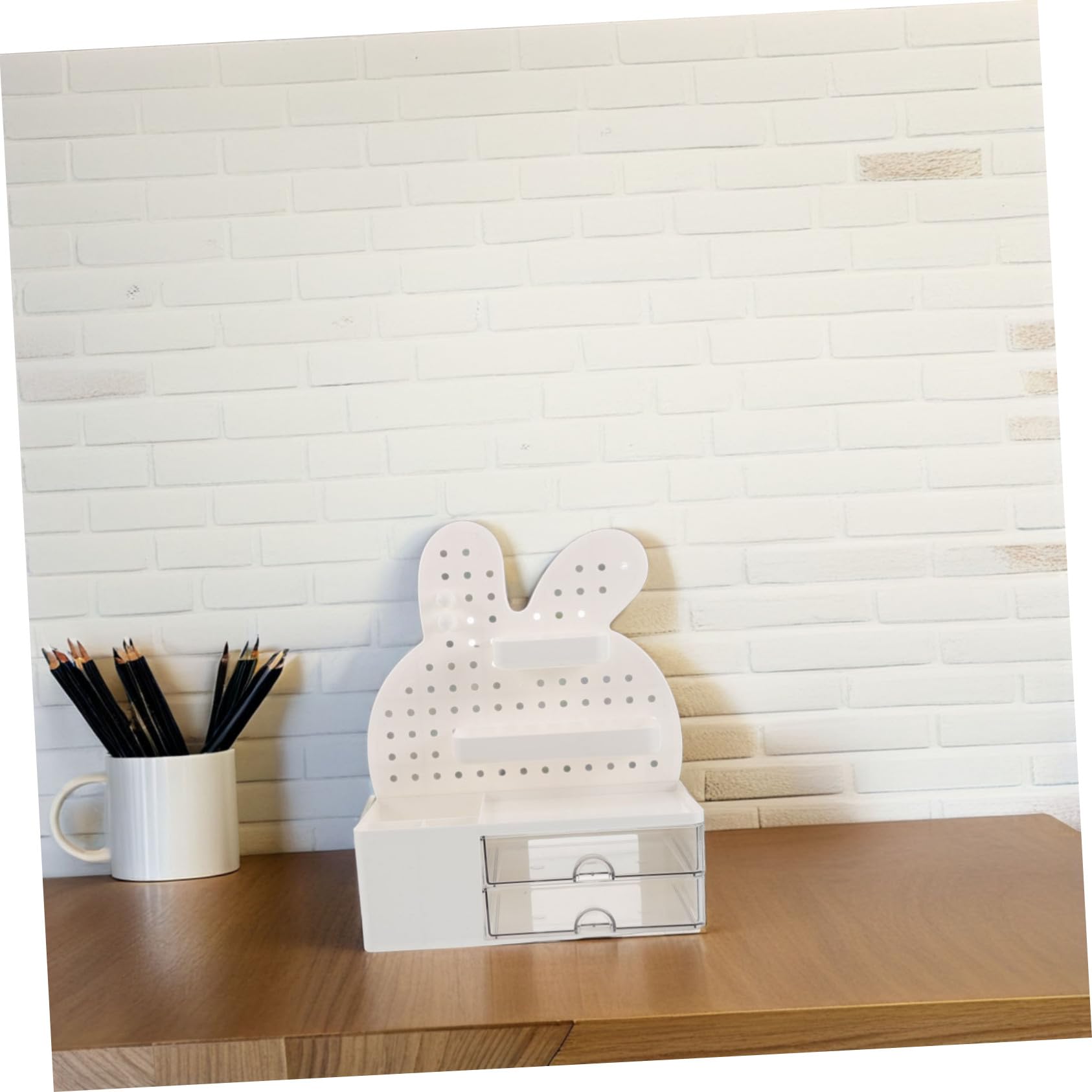 Veemoon Organizador de Escritorio con Forma de Conejo Cute Caja de Almacenamiento con Cajones Estante de Perforación para de Oficina y Papelería Accesorio de Escritorio Divertido y