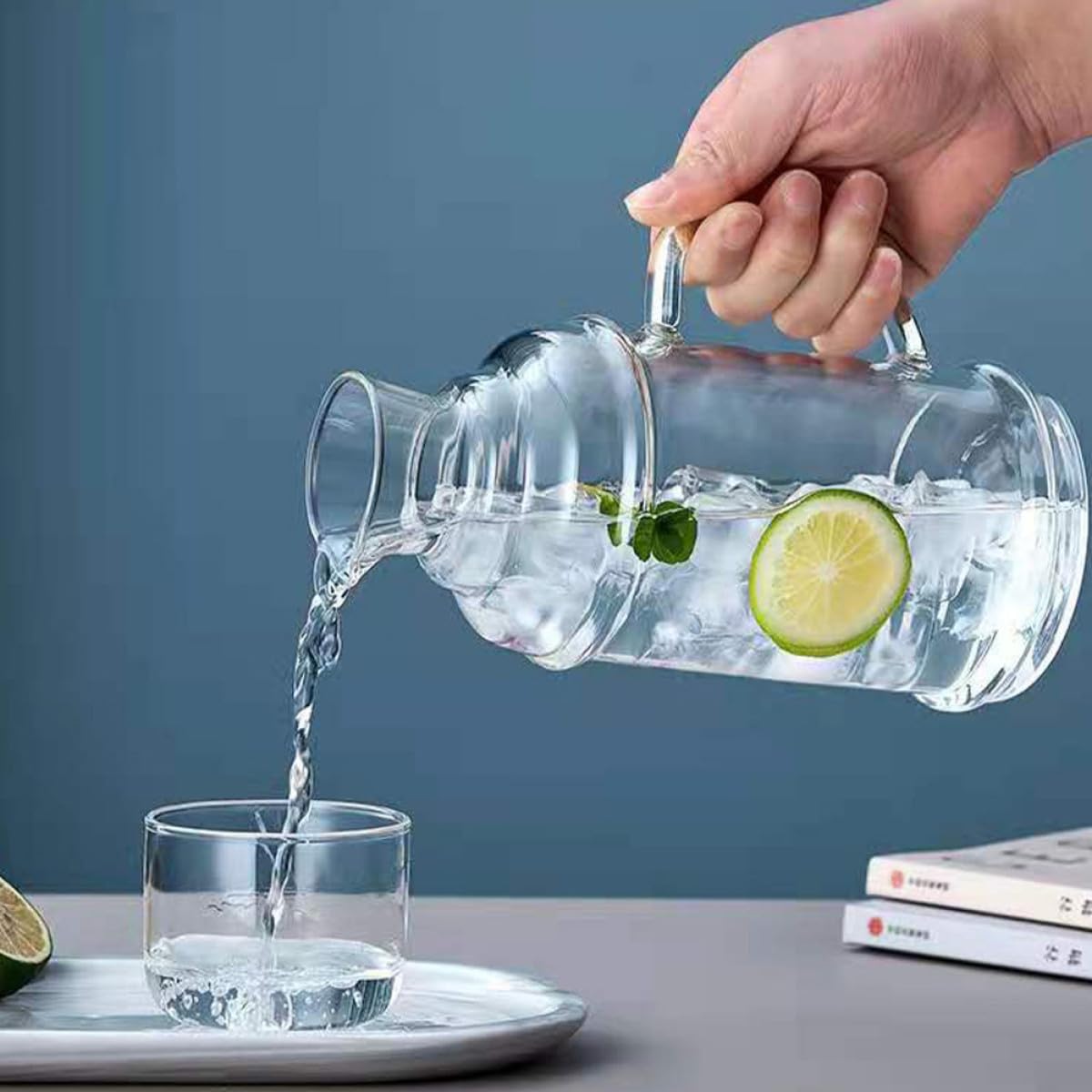 KICHOUSE Hitzebeständiger Glaswasserkrug 2000ml mit Deckel als Becher Großer Haushaltswasserkocher für Zuhause und Party Offenes Feuer Geeignet