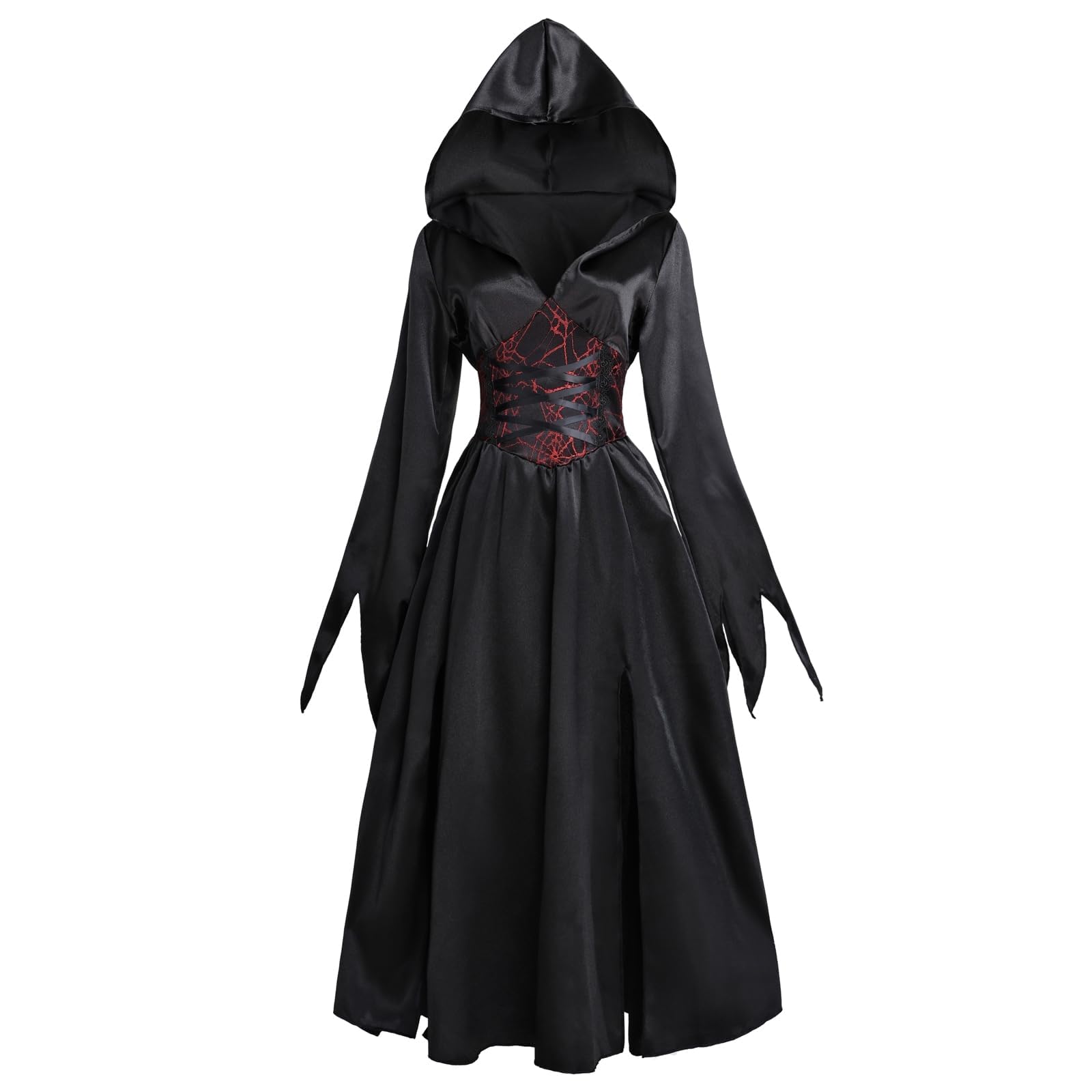 Fiamll Damen Hexe Kleid Gothic Halloween Kostüm Renaissance Mit Kapuze Vampir Kleid
